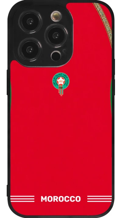 Coque iPhone 14 Pro - Silicone rigide noir Maillot de football Maroc 2026 personnalisable