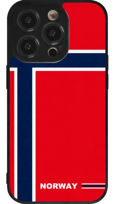 Coque iPhone 14 Pro - Silicone rigide noir Maillot de football Norvège 2026 personnalisable