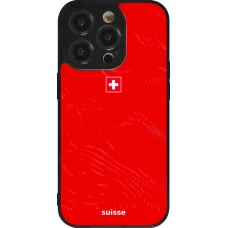 Coque iPhone 14 Pro - Silicone rigide noir Maillot de football Suisse 2026 personnalisable