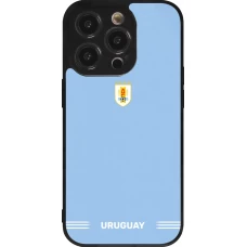 Coque iPhone 14 Pro - Silicone rigide noir Maillot de football Uruguay 2026 personnalisable