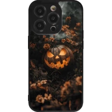 Coque iPhone 14 Pro - Silicone rigide noir Halloween 2025 Pumpkin with flowers