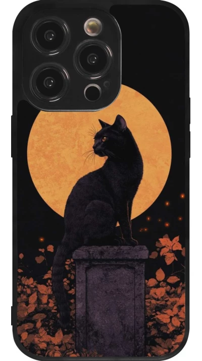 Coque iPhone 14 Pro - Silicone rigide noir Halloween 2026 Cat Art Nouveau