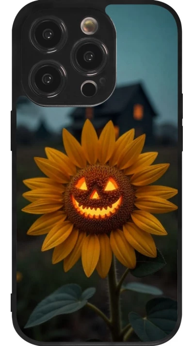 Coque iPhone 14 Pro - Silicone rigide noir Halloween 2026 Evil Sunflower