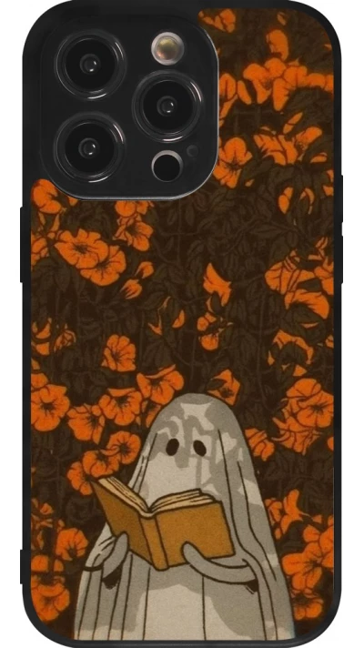 Coque iPhone 14 Pro - Silicone rigide noir Halloween 2026 Ghost reading