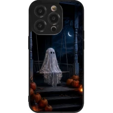 Coque iPhone 14 Pro - Silicone rigide noir Halloween 2026 Ghost on a swing