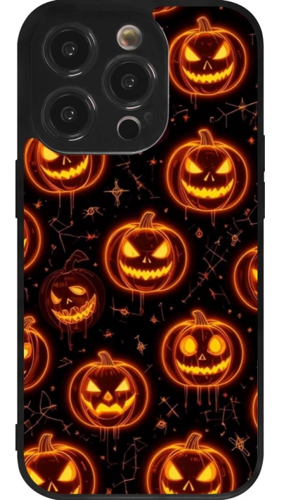 Coque iPhone 14 Pro - Silicone rigide noir Halloween 2026 Pattern Pumpkins