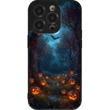 Coque iPhone 14 Pro - Silicone rigide noir Halloween 2026 Road of Pumpkins