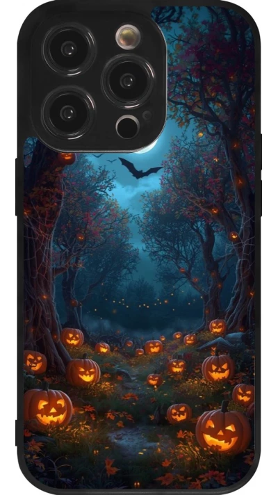 Coque iPhone 14 Pro - Silicone rigide noir Halloween 2026 Road of Pumpkins