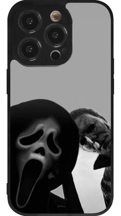 Coque iPhone 14 Pro - Silicone rigide noir Halloween 2026 Scream and Michael Myers