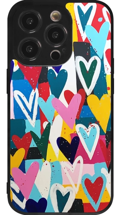 Coque iPhone 14 Pro - Silicone rigide noir Joyful Hearts