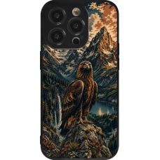 Coque iPhone 14 Pro - Silicone rigide noir Linocut Aigle Royal