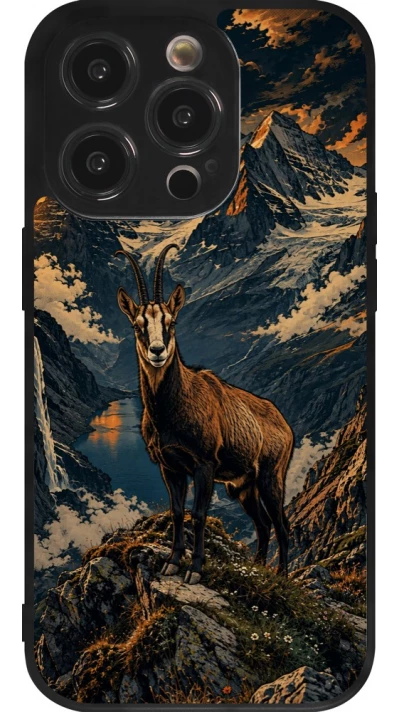 Coque iPhone 14 Pro - Silicone rigide noir Linocut Chamois