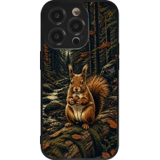 Coque iPhone 14 Pro - Silicone rigide noir Linocut Ecureuil