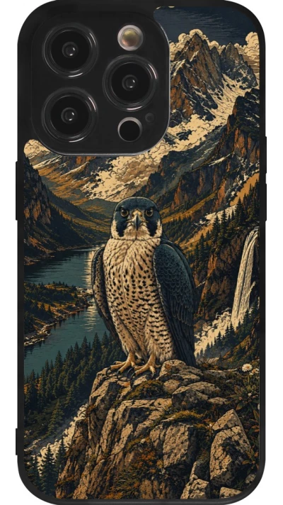 Coque iPhone 14 Pro - Silicone rigide noir Linocut Faucun pèlerin