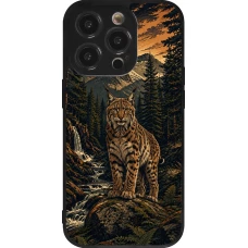Coque iPhone 14 Pro - Silicone rigide noir Linocut Lynx