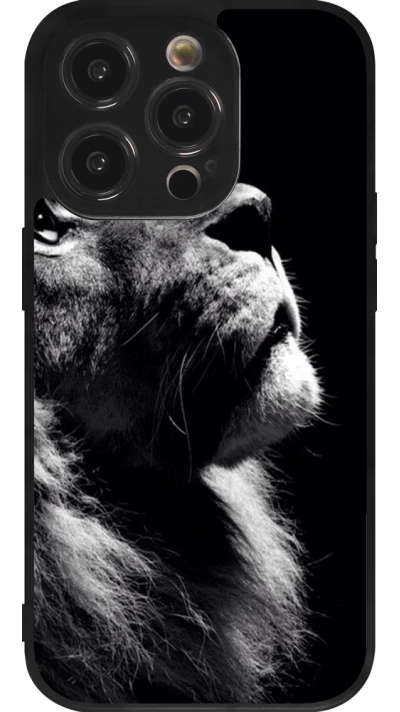Coque iPhone 14 Pro - Silicone rigide noir Lion looking up