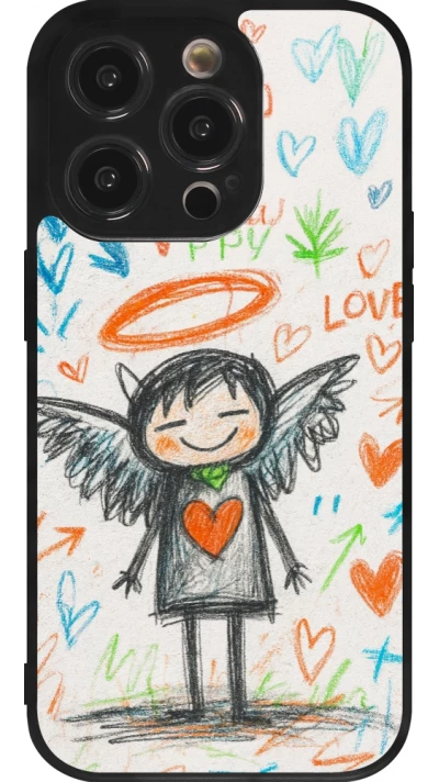 Coque iPhone 14 Pro - Silicone rigide noir Little Angel Sketch Love