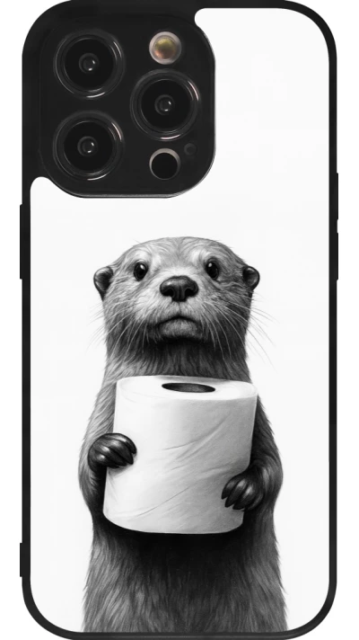 Coque iPhone 14 Pro - Silicone rigide noir Loutre papier de toilette