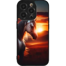 Coque iPhone 14 Pro - Silicone rigide noir Majestic Sunset Horse