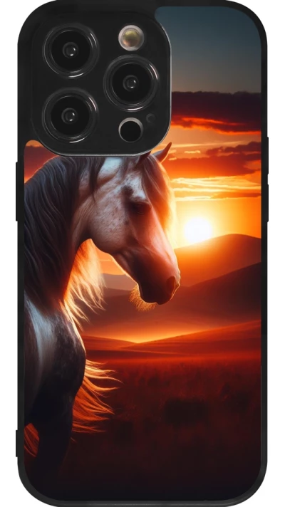 Coque iPhone 14 Pro - Silicone rigide noir Majestic Sunset Horse