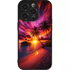 Coque iPhone 14 Pro - Silicone rigide noir Maldives Dusk Bliss