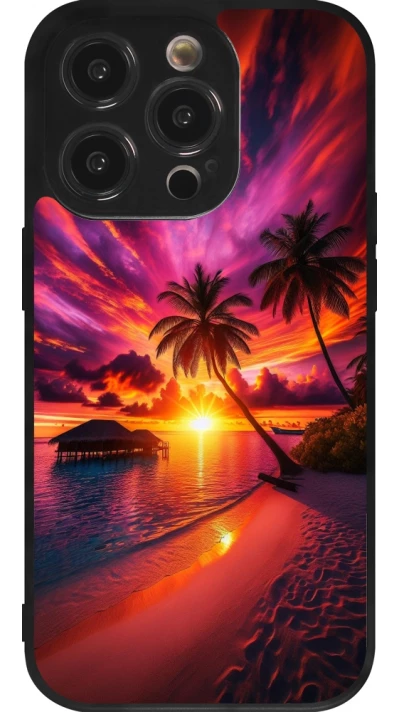 Coque iPhone 14 Pro - Silicone rigide noir Maldives Dusk Bliss