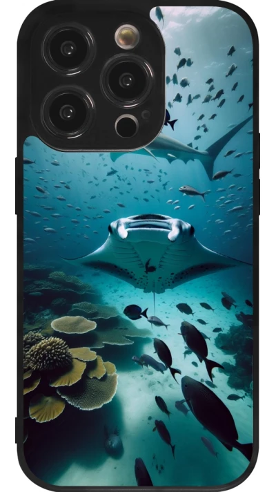 Coque iPhone 14 Pro - Silicone rigide noir Manta Lagon Nettoyage