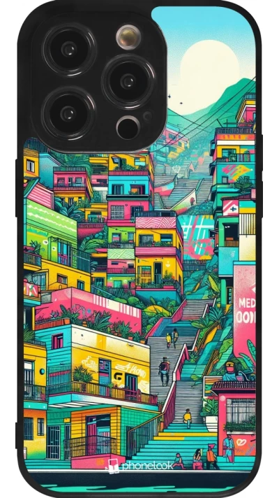 Coque iPhone 14 Pro - Silicone rigide noir Medellin Comuna 13 Art
