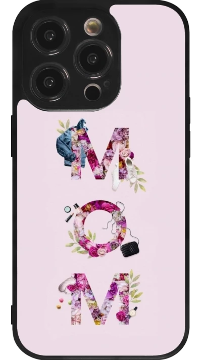 Coque iPhone 14 Pro - Silicone rigide noir Mom 2024 girly mom