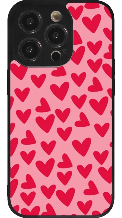 Coque iPhone 14 Pro - Silicone rigide noir Mom 2024 petits coeurs