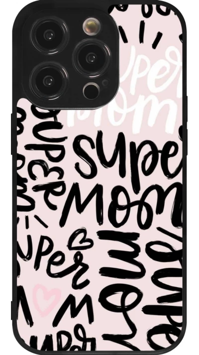 Coque iPhone 14 Pro - Silicone rigide noir Mom 2024 Super mom