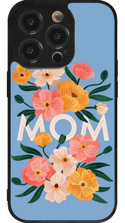 Coque iPhone 14 Pro - Silicone rigide noir Mom 2026 Flowers