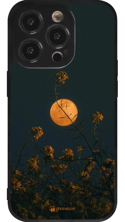 Coque iPhone 14 Pro - Silicone rigide noir Moon Flowers