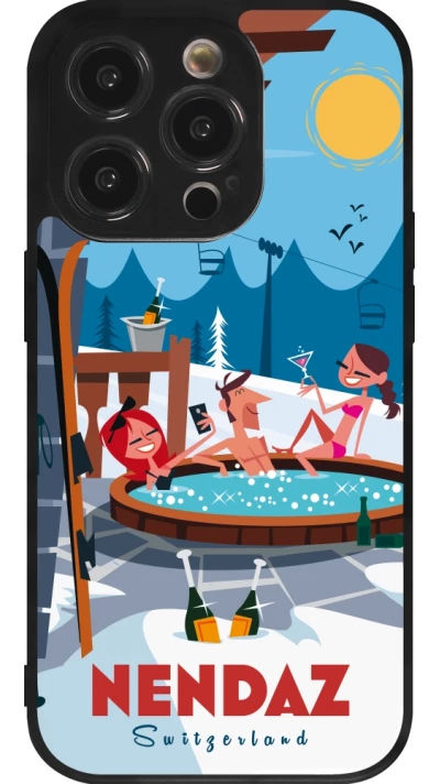 Coque iPhone 14 Pro - Silicone rigide noir Nendaz Mountain Jacuzzi