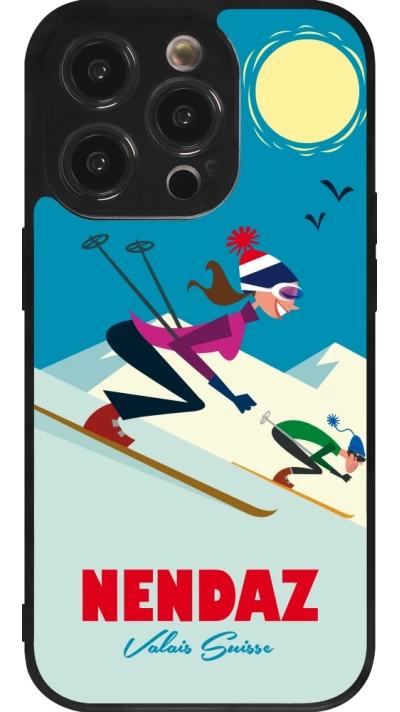 Coque iPhone 14 Pro - Silicone rigide noir Nendaz Ski Downhill