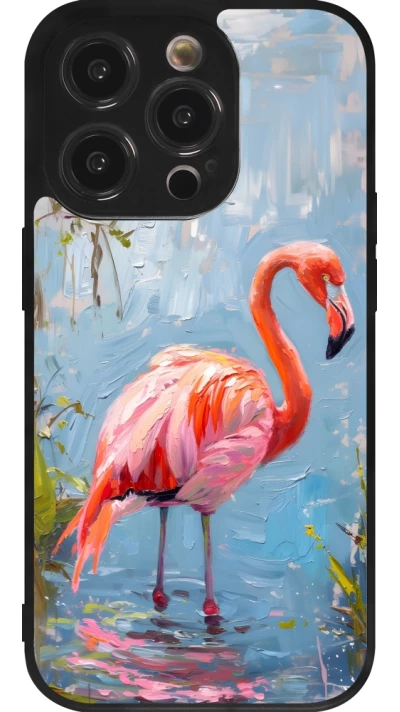 Coque iPhone 14 Pro - Silicone rigide noir Paint Flamingo