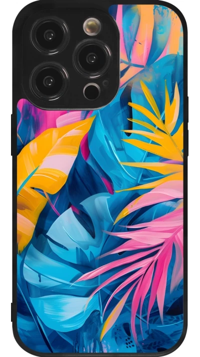 Coque iPhone 14 Pro - Silicone rigide noir Palms Blue