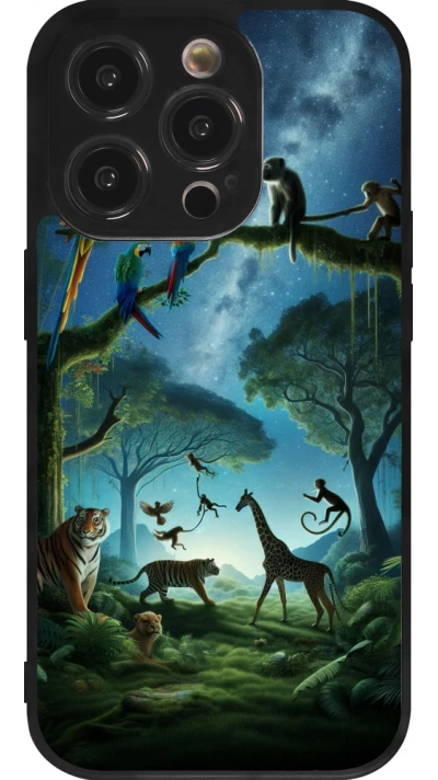 Coque iPhone 14 Pro - Silicone rigide noir Paradis des animaux exotiques