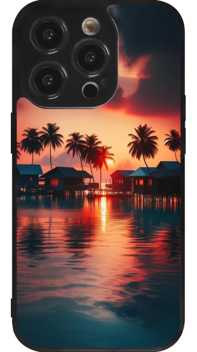 Coque iPhone 14 Pro - Silicone rigide noir Paradis Maldives