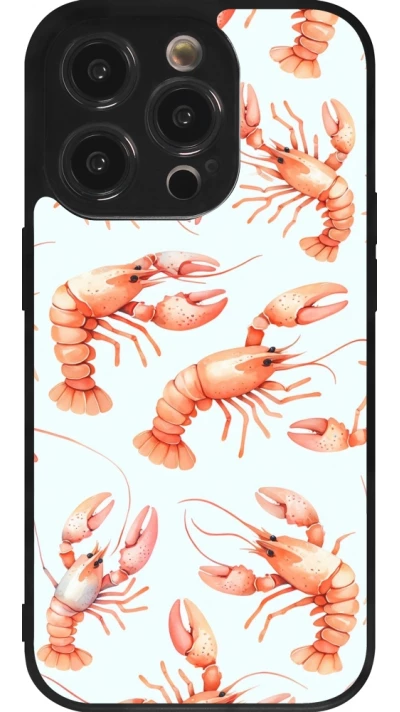 Coque iPhone 14 Pro - Silicone rigide noir Pattern de homards pastels
