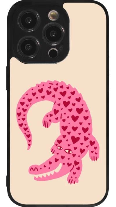 Coque iPhone 14 Pro - Silicone rigide noir Pink crocodile 2026