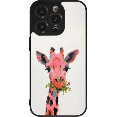 Coque iPhone 14 Pro - Silicone rigide noir Pink Girafe Paint