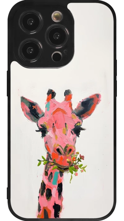 Coque iPhone 14 Pro - Silicone rigide noir Pink Girafe Paint