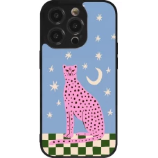 Coque iPhone 14 Pro - Silicone rigide noir Pink leopard with stars 2026