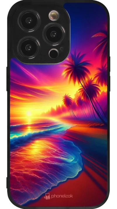 iPhone 14 Pro Case Hülle - Silikon schwarz Strand Sonnenuntergang auffällig