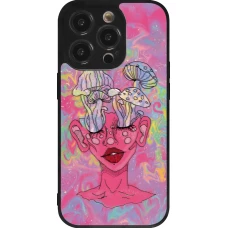 Coque iPhone 14 Pro - Silicone rigide noir Psychedelic pink mushroom