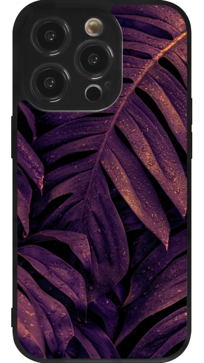 Coque iPhone 14 Pro - Silicone rigide noir Purple Light Leaves