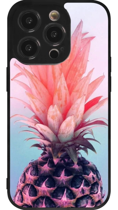 Coque iPhone 14 Pro - Silicone rigide noir Purple Pink Pineapple