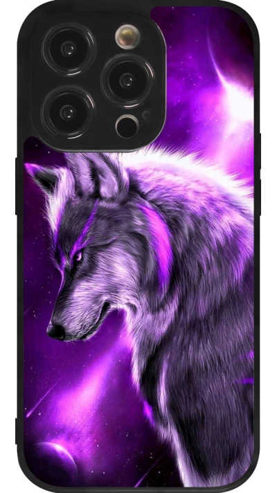 Coque iPhone 14 Pro - Silicone rigide noir Purple Sky Wolf