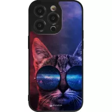 iPhone 14 Pro Case Hülle - Silikon schwarz Red Blue Cat Glasses